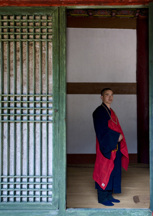 North Korean monk in Pohyon-sa Korean buddhist temple, Hyangsan county, Mount Myohyang, North Korea