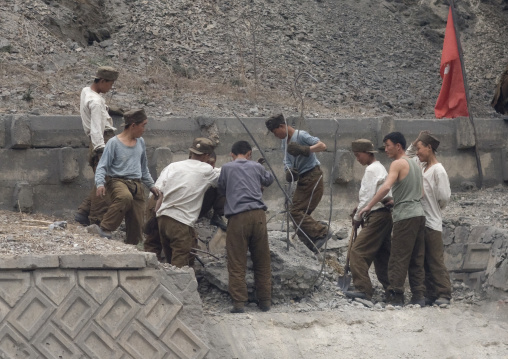 North Korean workers on a highway, Pyongan Province, Pyongyang, North Korea