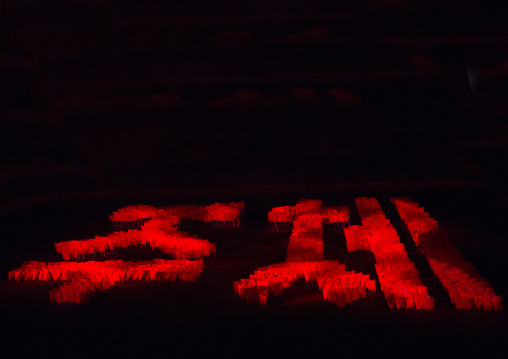 Korean letters made by toches during the Arirang mass games at may day stadium, Pyongan Province, Pyongyang, North Korea