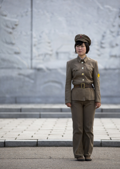 North Korean female guard at Mansudae art studio, Pyongan Province, Pyongyang, North Korea