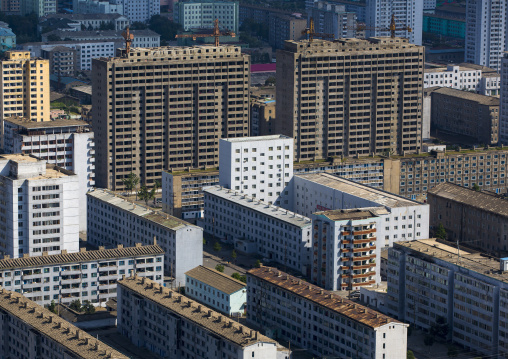 High angle view of buildings in the city center, Pyongan Province, Pyongyang, North Korea