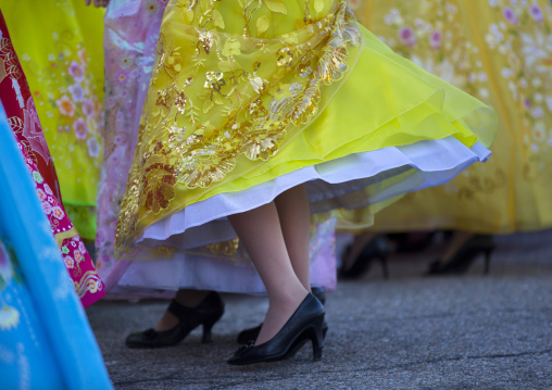 North Korean students during a mass dance performance on september 9 day of the foundation of the republic, Pyongan Province, Pyongyang, North Korea