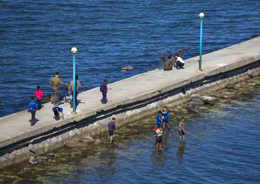 North Korean people fishing on the jetty, Kangwon Province, Wonsan, North Korea