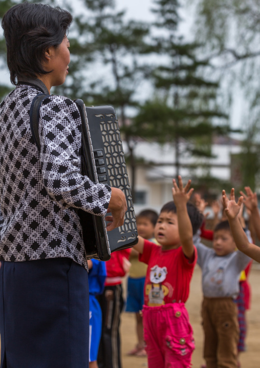 North Korean children making morning gymnastics at school, South Hamgyong Province, Hamhung, North Korea