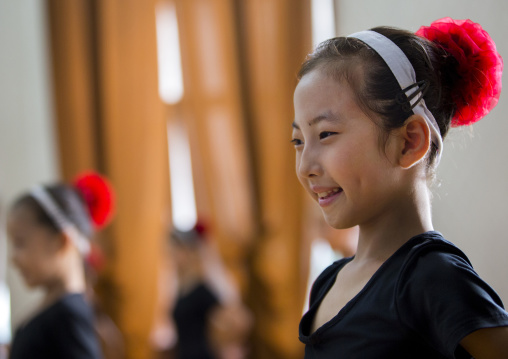 North Korean schoolgirls attend a dance class at the Mangyongdae children's palace, Pyongan Province, Pyongyang, North Korea