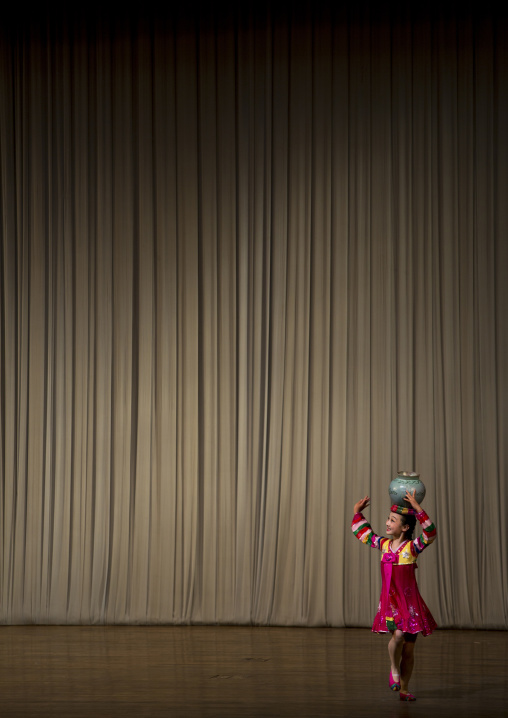 Young North Korean acrobat during a show in Mangyongdae children's palace, Pyongan Province, Pyongyang, North Korea