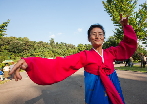 North Korean having fun in a park on september 9 day of the foundation of the republic, Pyongan Province, Pyongyang, North Korea