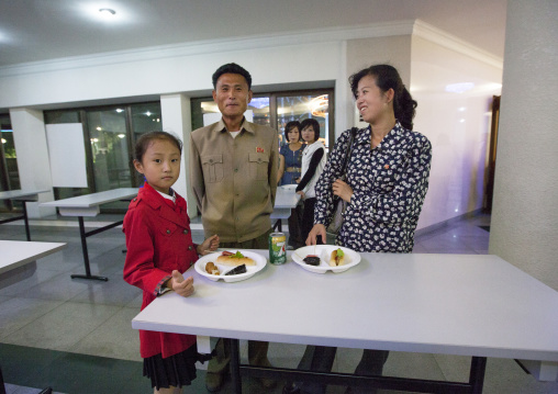 North Korean family in a fast food restaurant at Kaeson youth park, Pyongan Province, Pyongyang, North Korea