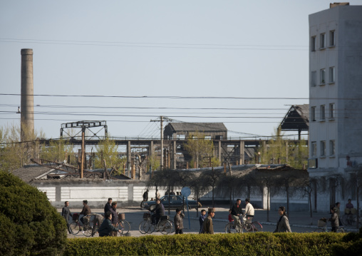 North Korean people going to work in front of a factory, North Hamgyong Province, Chongjin, North Korea