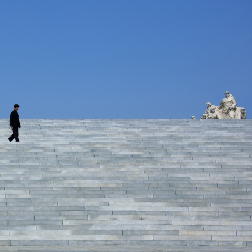 North Korean man going to Taesongsan revolutionary martyr's cemetery, Pyongan Province, Pyongyang, North Korea