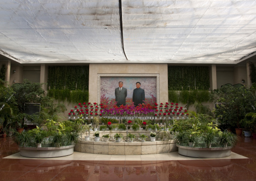 The Dear Leaders fresco in Kimilsungia and Kimjongilia exhibition, Pyongan Province, Pyongyang, North Korea