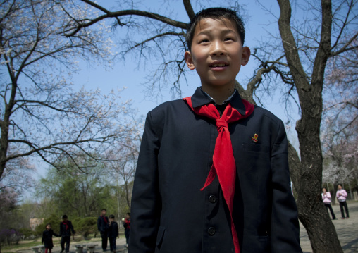 North Korean pioneer in a park, Pyongan Province, Pyongyang, North Korea