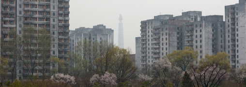 Dilapidated buildings in the city center, Pyongan Province, Pyongyang, North Korea