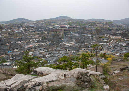 High angle view of the Korean houses in the old town, North Hwanghae Province, Kaesong, North Korea