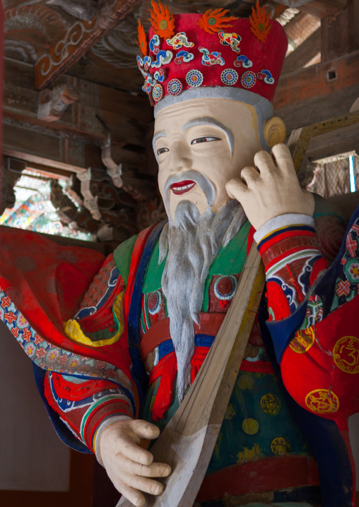 Colorful statue of jiguk-cheonwang heavenly king of the eastat the Pohyon-sa Korean buddhist temple, Hyangsan county, Mount Myohyang, North Korea