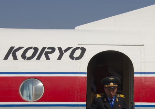 North Korean military going out of a air Koryo plane, Ryanggang Province, Samjiyon, North Korea