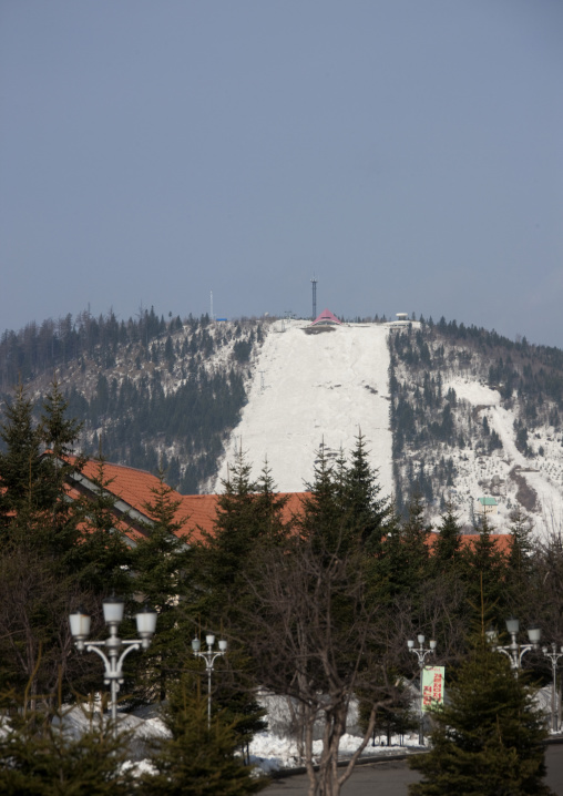 View of the skiing slopes in winter, Ryanggang Province, Samjiyon, North Korea