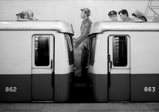 Underground train in Yonggwang station, Pyongan Province, Pyongyang, North Korea