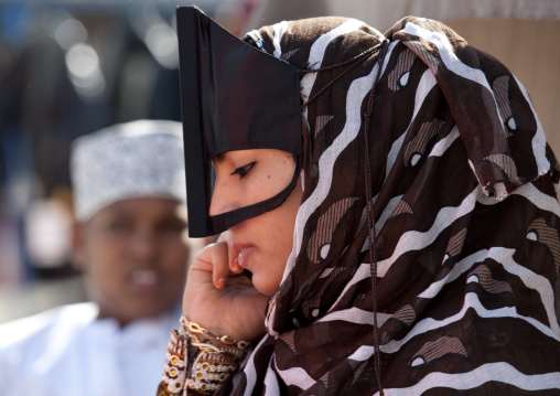 Bedouin Woman Talking In Mobile Phone, Sinaw, Oman