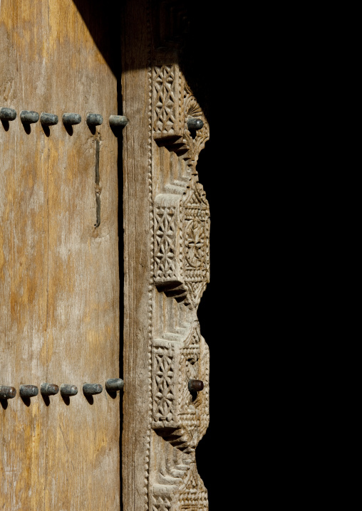 Old Wooden Carved Door In Nizwa Fort, Oman