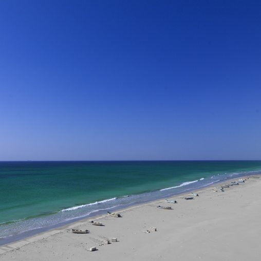 Prospect Of Taqa Beach With Small Boats, Oman