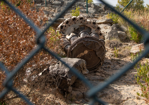 Monument depiciting a motor from the civil war, Jebel Akhdar, Sayq, Oman