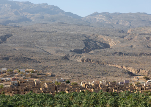 Old village in an oasis in front of the mountain, Ad Dakhiliyah Region, Al Hamra, Oman