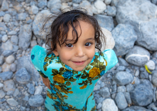 Young omani child girl in traditional clothing, Ad Dakhiliyah Region, Wadi Al Nakhar, Oman