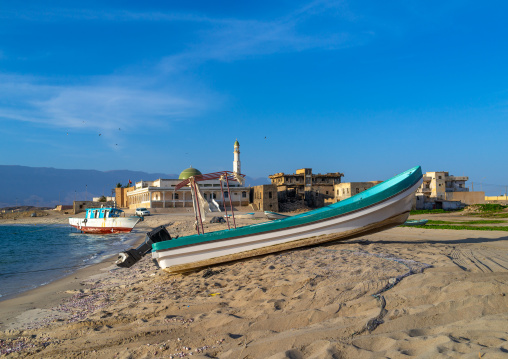 Fisherman boat in front of the old town, Dhofar Governorate, Mirbat, Oman