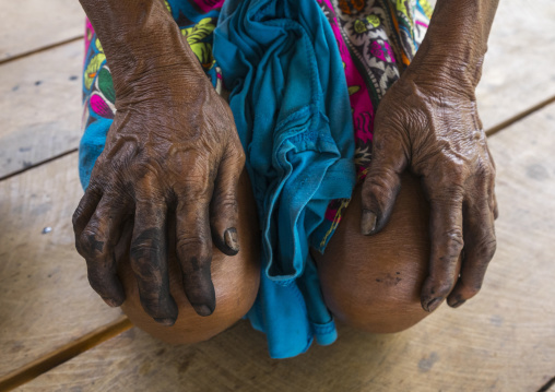 Panama, Darien Province, Bajo Chiquito, Woman Of The Native Indian Embera Tribe Is Ceremonially Decorated With Jagua Bodypaint