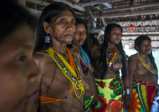 Panama, Darien Province, Bajo Chiquito, Women Of The Native Indian Embera Tribe