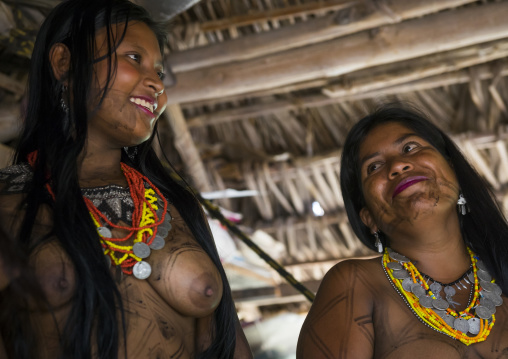 Panama, Darien Province, Bajo Chiquito, Women Of The Native Indian Embera Tribe