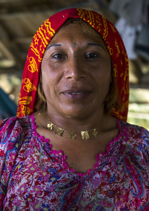 Panama, San Blas Islands, Mamitupu, Gay Kuna Indigenous Man Wearing Female Traditional Clothes