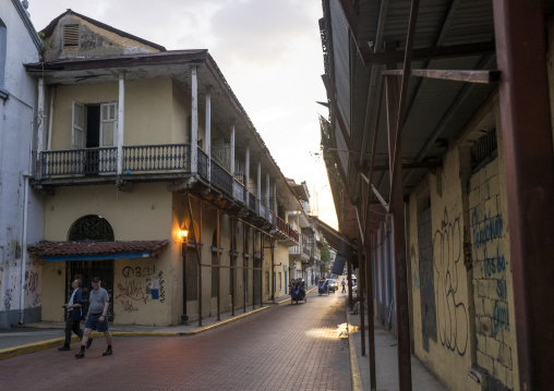 Panama, Province Of Panama, Panama City, Nice Facades And Balconies Of The Old District In Casco Viejo