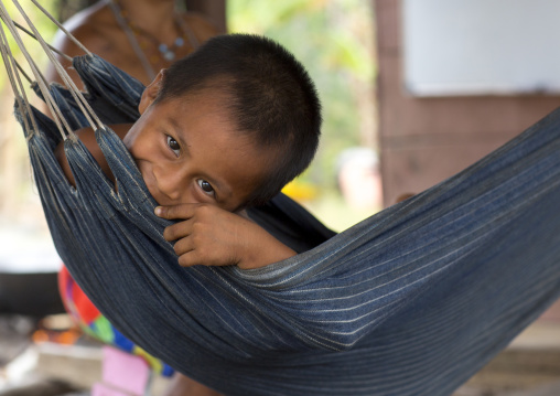 Panama, Darien Province, Puerta Lara, Wounaan Tribe Biy In A Hammock