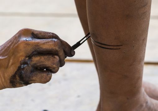 Panama, Darien Province, Bajo Chiquito, Woman Of The Native Indian Embera Tribe Is Ceremonially Decorated With Jagua Bodypaint