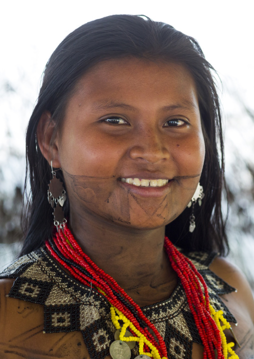 Panama, Darien Province, Bajo Chiquito, Woman Of The Native Indian Embera Tribe Portrait