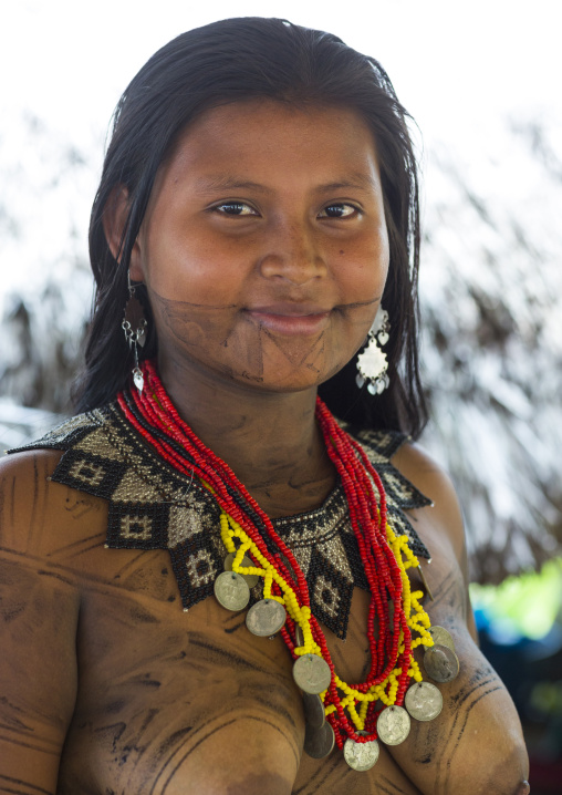 Panama, Darien Province, Bajo Chiquito, Woman Of The Native Indian Embera Tribe