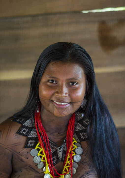 Panama, Darien Province, Bajo Chiquito, Woman Of The Native Indian Embera Tribe