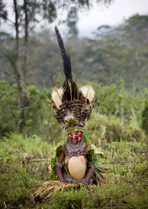 Highlander woman with traditional clothing during a sing-sing, Western Highlands Province, Mount Hagen, Papua New Guinea