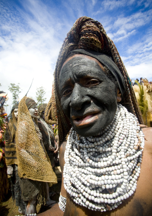 Portrait of a mourning woman with job tears necklaces, Western Highlands Province, Mount Hagen, Papua New Guinea