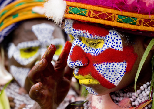 Highlander woman with traditional makeup during a sing-sing, Western Highlands Province, Mount Hagen, Papua New Guinea