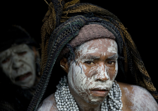 Portrait of a mourning woman with job tears necklaces, Western Highlands Province, Mount Hagen, Papua New Guinea