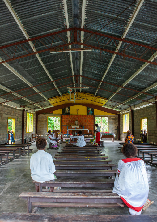 People inside a church, New Ireland Province, Langania, Papua New Guinea