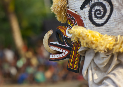 Malagan tatuana masks dance during a funeral ceremony, New Ireland Province, Langania, Papua New Guinea