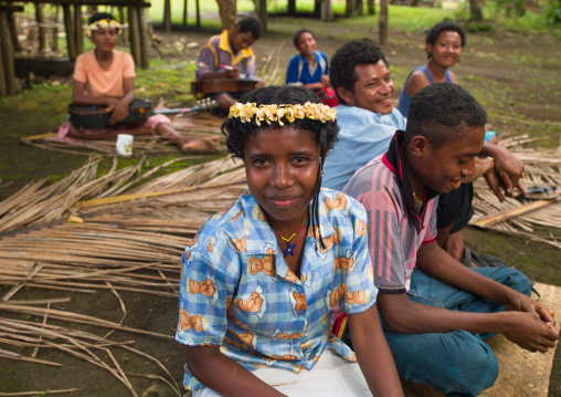 Portrait of a girl with flowers in the hair, Milne Bay Province, Trobriand Island, Papua New Guinea