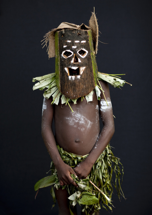 Portrait of a boy during Malagan tatuana masks dance, New Ireland Province, Langania, Papua New Guinea