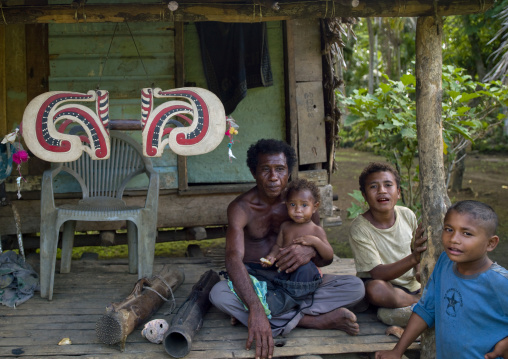 Trobriand island chief with his malangan, Milne Bay Province, Trobriand Island, Papua New Guinea