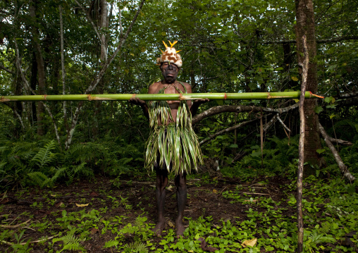 Portrait of a traditional witch doctor in the jungle, New Ireland Province, Kavieng, Papua New Guinea