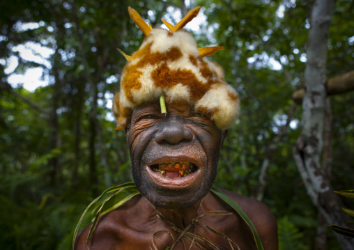 Portrait of a traditional witch doctor in the jungle, New Ireland Province, Kavieng, Papua New Guinea